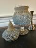 Apothecary Jar With Beaded Overlay, Brass Bell & Pink Vase - 4