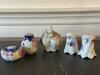 Hand-Painted Porcelain Salt and Pepper Shakers, Mustard Pot and Spoon