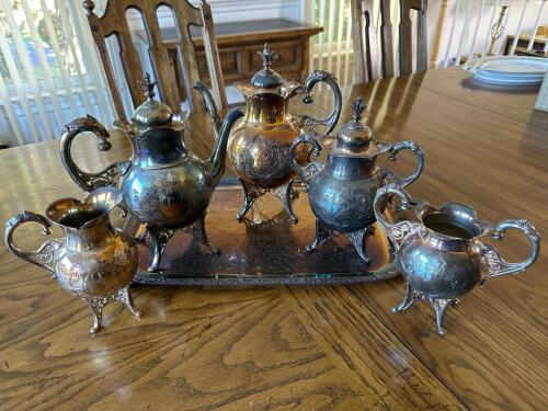 Victorian-Style Silverplate Tea and Coffee Service with Tray