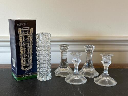 Cristal d'Arques Ancenis Crystal Vase and Crystal Candlestick Holders