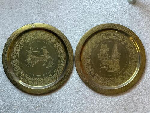 Pair of Engraved Brass Plates With Ancient Egyptian Motifs