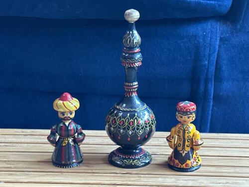 Decorative Hand Painted Folk Art Trinket dolls and Genie bottle