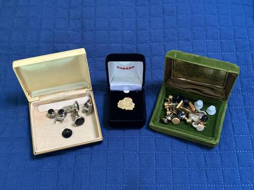 Cufflinks and Tuxedo Stud Sets With Cunard Lapel Pin