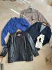 Multiple Coats, Black, Two Blue, and a Tan Trench Coat with accesories
