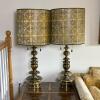 Pair of Brass-Tone Table Lamps with Patterned Shades