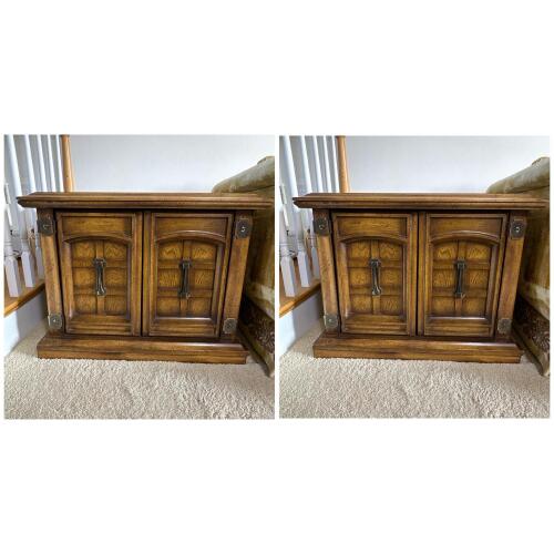 Pair of Square Wooden Cabinets With Double Doors