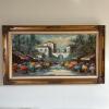 56.75" x 32.5" Framed Market Scene Oil Painting, Signed