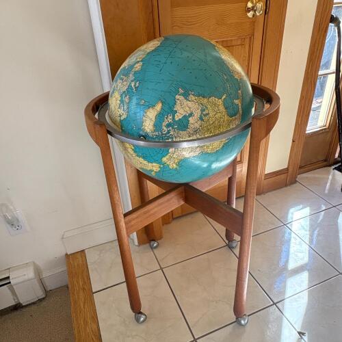 Floor Globe on Wooden Rolling Stand
