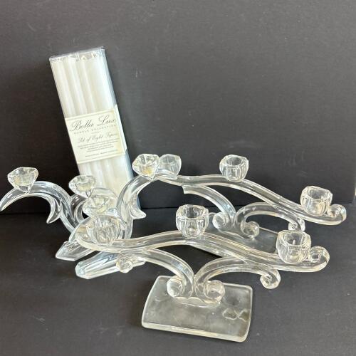 Clear Glass Candelabras with Bella Lux Taper Candles