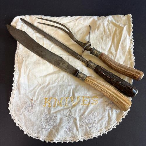 Vintage Carving Set with Embroidered Cloth
