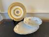 Porcelain Serving Bowl and Platters in Gilt Rococo-Style