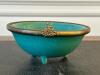 Jensen Ceramic Footed Bowl With Brass Rim and Floral Detail - 2
