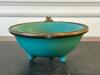 Jensen Ceramic Footed Bowl With Brass Rim and Floral Detail - 4