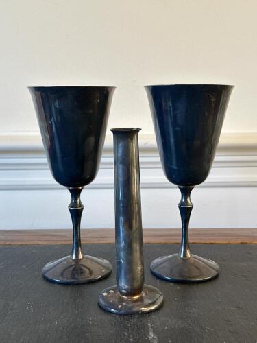 Sambonet Italy Silver Plate Goblets and Spanish Silver Plated Vase