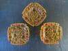 Mid-Century Modern Amber Bubble Glass Ashtrays and Blue Ceramic Ashtray - 2