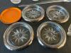 Glass Coasters With Silver-Plate Rims, Glass Swizzle Sticks, Glass Dumbbell & Amber Disk - 2