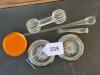 Glass Coasters With Silver-Plate Rims, Glass Swizzle Sticks, Glass Dumbbell & Amber Disk - 9