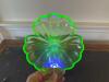 Green Uranium Glass Leaf-Shaped Serving Dish - 6