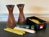 Pair of Woven Rattan Pillar Candle Holders with Assorted Candles