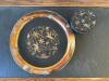 Decorative Brass Tray and Lidded Box with Inlaid Bird Motif