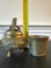Brass Incense Burner, Brass Cup, and Enamel Floral Trays - 6