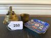 Brass Incense Burner, Brass Cup, and Enamel Floral Trays - 11