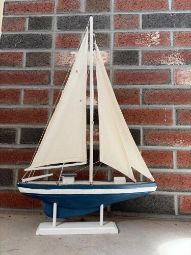 Decorative Coastal-Style Sailboat Model on Stand