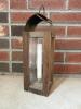 Colonial-Style Wooden and Brass Lantern with Glass Panels