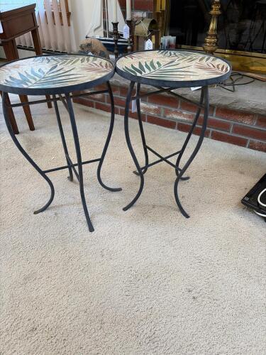 Pair of Mosaic Top Metal Accent Tables