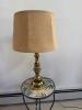 Brass Table Lamp With Burlap Shade and Bird Finial (table seperate)