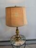 Brass Table Lamp With Burlap Shade and Bird Finial (table seperate) - 2