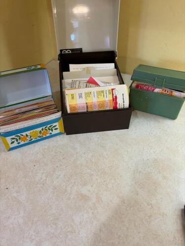Recipe Boxes with Handwritten and Clipped Recipe Cards