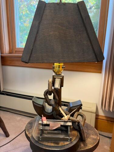 Wooden Nautical Table Lamp With Carved Anchor and Seagull Motif
