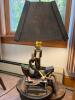 Wooden Nautical Table Lamp With Carved Anchor and Seagull Motif