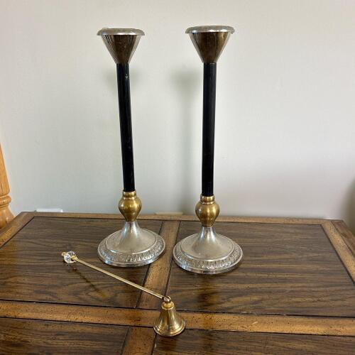 Pair of Tall Candlesticks with Candle Snuffer