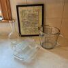 Pyrex and Anchor Hocking Glassware with Framed Kitchen Poem