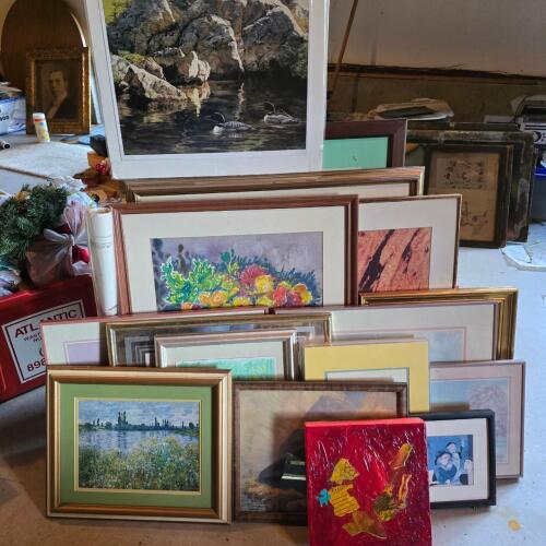 Framed Artworks and Prints in Various Styles and Subjects
