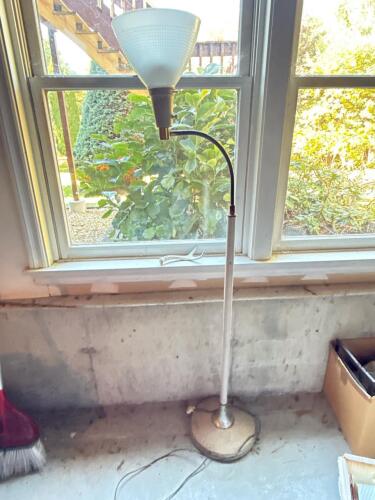 Mid-Century Modern Torchiere Floor Lamp with Frosted Glass Shade