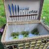 Wicker Picnic Basket with Utensils and Green Glass Stemware - 4