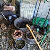 Grouping of Outdoor Garden Tools, Ladders, Pots, and Wheelbarrow - 3
