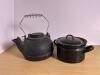 Cast Iron Kettle and Black Enamelware Pot with Lid
