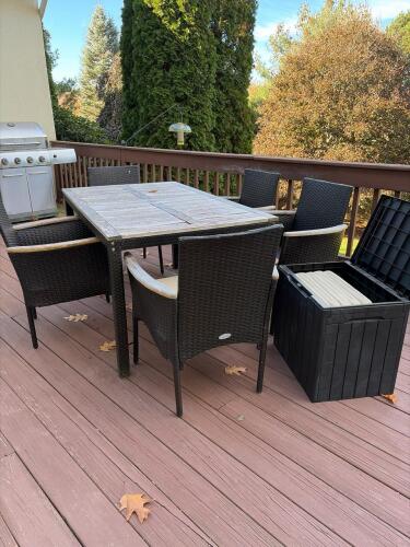 Patiojoy Wicker Armchairs and Weathered Wood Patio Table