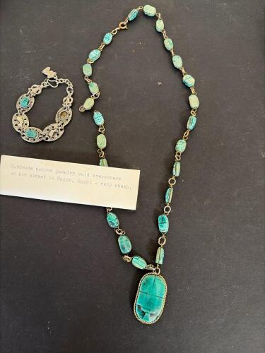 Egyptian-Style Scarab Necklace and Bracelet Jewelry