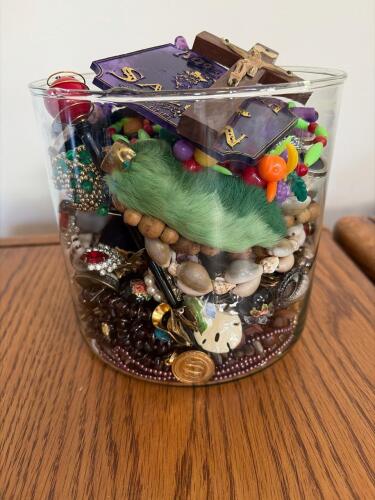 Mystery Glass Jar Filled With Assorted Costume Jewelry