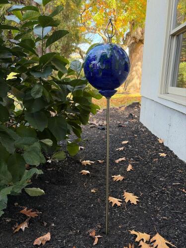 Blue Glass Garden Gazing Ball with Metal Stake 46"