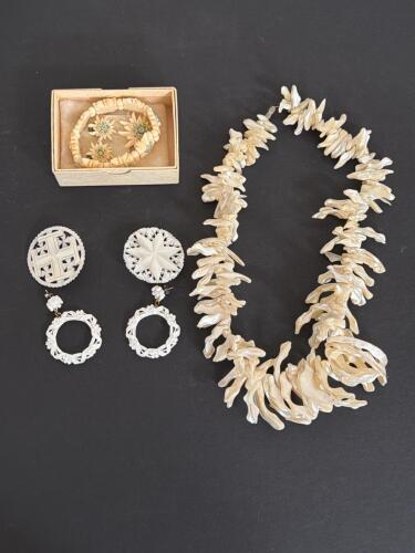 Carved Mother of Pearl Pins, Necklace and More