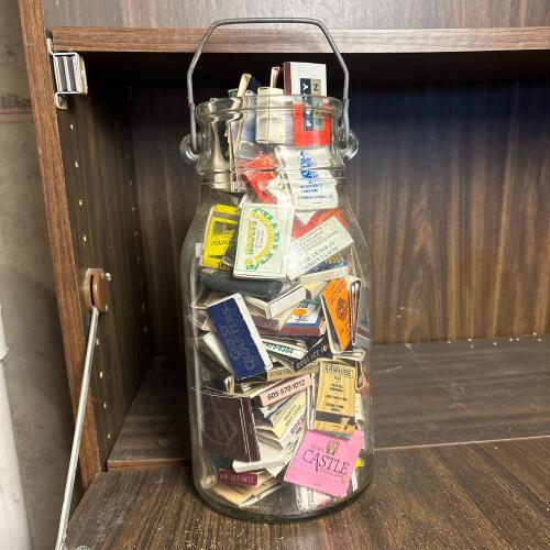 Vintage Matchbook Collection in Glass Jar