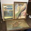 Framed Advertising Mirror, Peacock Art & Rowboat Art