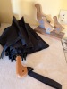 Black Umbrella with Duck Head Handle and Painted Wooden Goose Decor - 7