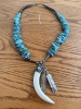 Silver and Turquoise Nugget Necklace with Pendant and Feathers